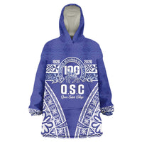 Personalised Queen Salote College Wearable Blanket Hoodie Kolisi Fefine 100th Anniversary Kupesi Blue - Polynesian Pride