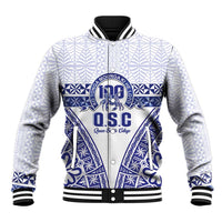 Personalised Queen Salote College Baseball Jacket Kolisi Fefine 100th Anniversary Kupesi White - Polynesian Pride