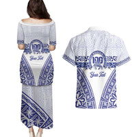Personalised Queen Salote College Couples Matching Puletasi and Hawaiian Shirt Kolisi Fefine 100th Anniversary Kupesi White - Polynesian Pride