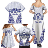 Personalised Queen Salote College Family Matching Summer Maxi Dress and Hawaiian Shirt Kolisi Fefine 100th Anniversary Kupesi White - Polynesian Pride