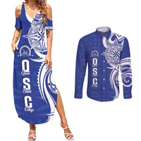 Personalised Queen Salote College Couples Matching Summer Maxi Dress and Long Sleeve Button Shirt QSC Est 1926 Ngatu Pattern - Polynesian Pride