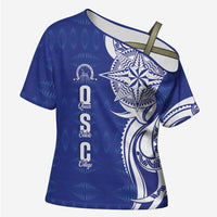 Personalised Queen Salote College Cross Shoulder Shirt QSC Est 1926 Ngatu Pattern - Polynesian Pride