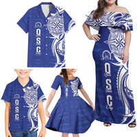 Personalised Queen Salote College Family Matching Off Shoulder Maxi Dress and Hawaiian Shirt QSC Est 1926 Ngatu Pattern - Polynesian Pride
