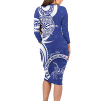 Personalised Queen Salote College Long Sleeve Bodycon Dress QSC Est 1926 Ngatu Pattern - Polynesian Pride