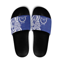 Personalised Queen Salote College Slide Sandals QSC Est 1926 Ngatu Pattern LT14 Blue - Polynesian Pride