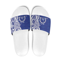 Personalised Queen Salote College Slide Sandals QSC Est 1926 Ngatu Pattern LT14 Blue - Polynesian Pride