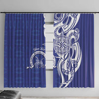 Personalised Queen Salote College Window Curtain QSC Est 1926 Ngatu Pattern LT14 With Hooks Blue - Polynesian Pride