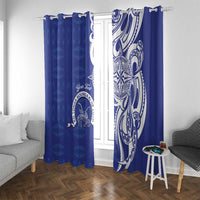 Personalised Queen Salote College Window Curtain QSC Est 1926 Ngatu Pattern LT14 With Grommets Blue - Polynesian Pride