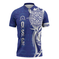 Personalised Queen Salote College Zipper Polo Shirt QSC Est 1926 Ngatu Pattern - Polynesian Pride