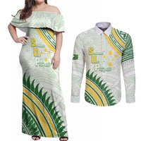 Personalised Samoa Ua Potopoto Couples Matching Off Shoulder Maxi Dress and Long Sleeve Button Shirt SUP Est 2025 Samoan Pattern - Polynesian Pride