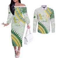 Personalised Samoa Ua Potopoto Couples Matching Off The Shoulder Long Sleeve Dress and Long Sleeve Button Shirt SUP Est 2025 Samoan Pattern - Polynesian Pride