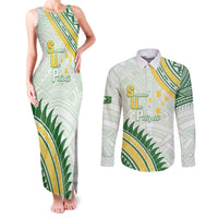 Personalised Samoa Ua Potopoto Couples Matching Tank Maxi Dress and Long Sleeve Button Shirt SUP Est 2025 Samoan Pattern - Polynesian Pride
