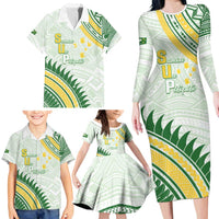 Personalised Samoa Ua Potopoto Family Matching Long Sleeve Bodycon Dress and Hawaiian Shirt SUP Est 2025 Samoan Pattern - Polynesian Pride