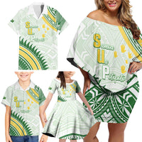 Personalised Samoa Ua Potopoto Family Matching Off Shoulder Short Dress and Hawaiian Shirt SUP Est 2025 Samoan Pattern - Polynesian Pride