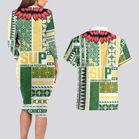 Samoa Uniting Party Couples Matching Long Sleeve Bodycon Dress and Hawaiian Shirt SUP Est 2025 Siapo Pattern - Polynesian Pride