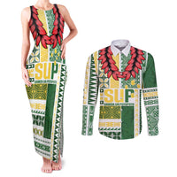 Samoa Uniting Party Couples Matching Tank Maxi Dress and Long Sleeve Button Shirt SUP Est 2025 Siapo Pattern - Polynesian Pride