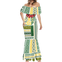 Samoa Uniting Party Mermaid Dress SUP Est 2025 Siapo Pattern - Polynesian Pride