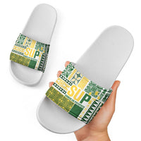Samoa Uniting Party Slide Sandals SUP Est 2025 Siapo Pattern - Polynesian Pride
