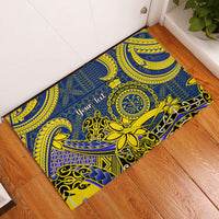 Personalised Niue Peniamina Gospel Day Rubber Doormat Unique Niean Hiapo LT14 Blue - Polynesian Pride