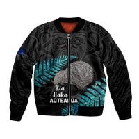 Custom New Zealand Silver Fern Rugby Bomber Jacket Pacific 2023 Kia Haka Kiwis With Maori Ta Moko LT14 Unisex Black - Polynesian Pride