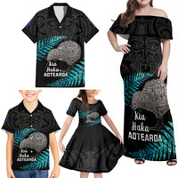 Custom New Zealand Silver Fern Rugby Family Matching Off Shoulder Maxi Dress and Hawaiian Shirt Pacific 2023 Kia Haka Kiwis With Maori Ta Moko LT14 - Polynesian Pride