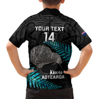 Custom New Zealand Silver Fern Rugby Family Matching Short Sleeve Bodycon Dress and Hawaiian Shirt Pacific 2023 Kia Haka Kiwis With Maori Ta Moko LT14 - Polynesian Pride