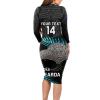 Custom New Zealand Silver Fern Rugby Long Sleeve Bodycon Dress Pacific 2023 Kia Haka Kiwis With Maori Ta Moko LT14 - Polynesian Pride