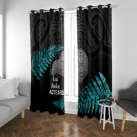New Zealand Silver Fern Rugby Window Curtain Pacific 2023 Kia Haka Kiwis With Maori Ta Moko LT14 With Grommets Black - Polynesian Pride