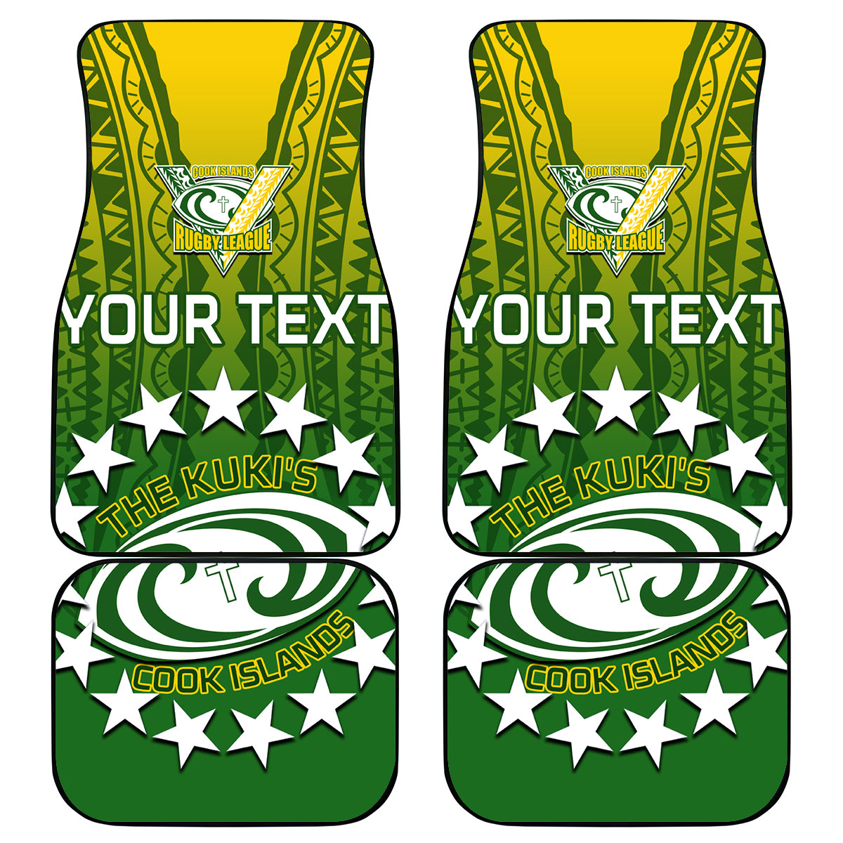 Custom Cook Islands Rugby Car Mats Pacific 2023 Go The Kukis LT14 Green - Polynesian Pride