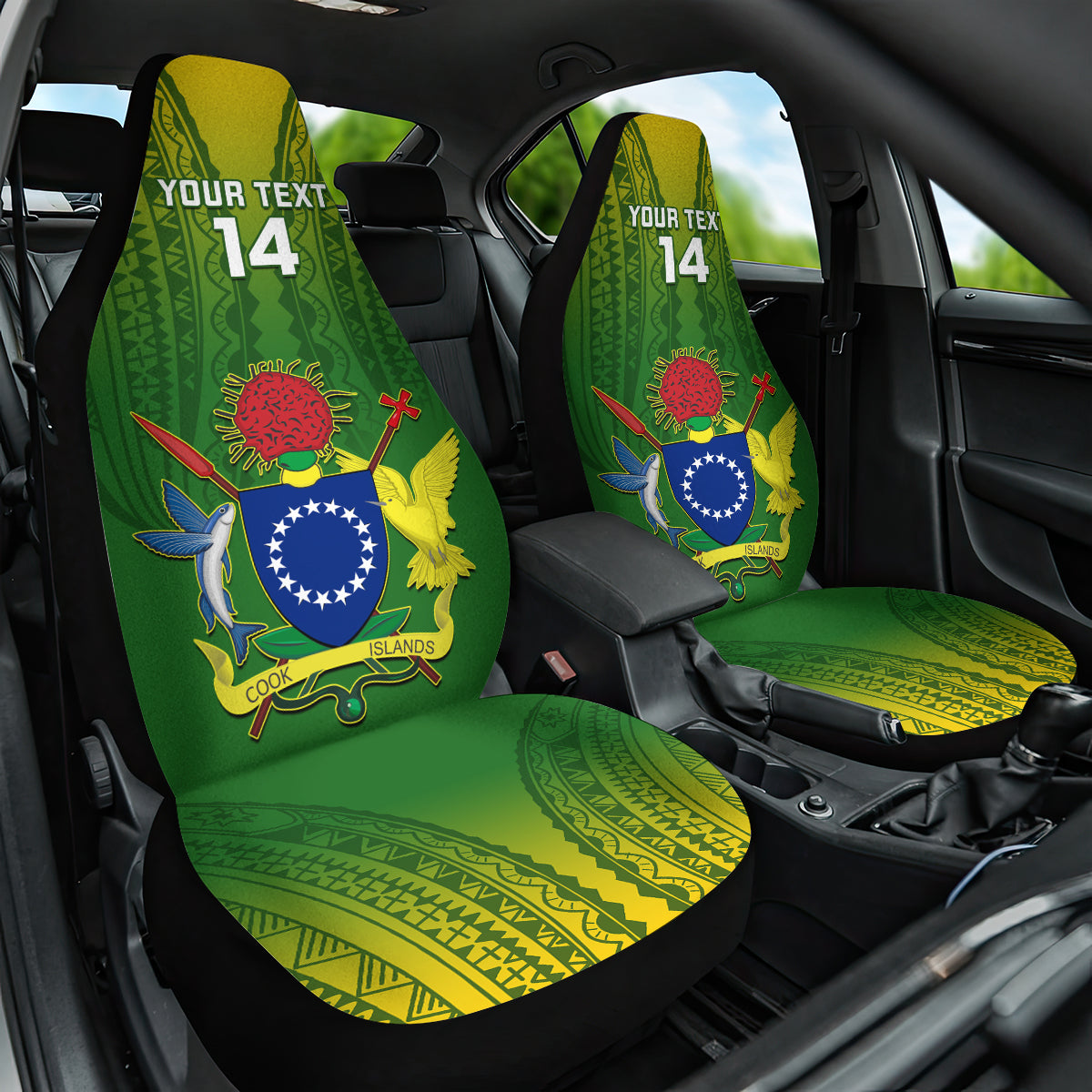 Custom Cook Islands Rugby Car Seat Cover Pacific 2023 Go The Kukis LT14 One Size Green - Polynesian Pride
