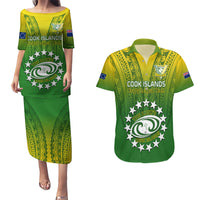 Custom Cook Islands Rugby Couples Matching Puletasi Dress and Hawaiian Shirt Pacific 2023 Go The Kukis LT14 Green - Polynesian Pride