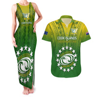 Custom Cook Islands Rugby Couples Matching Tank Maxi Dress and Hawaiian Shirt Pacific 2023 Go The Kukis LT14 Green - Polynesian Pride