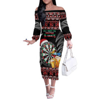 All I Want For Christmas Is Darts New Zealand Family Matching Off The Shoulder Long Sleeve Dress and Hawaiian Shirt