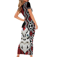 Personalised New Zealand Christmas Family Matching Short Sleeve Bodycon Dress and Hawaiian Shirt Meri Kirihimete Maori Wheku - Taniko Art