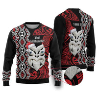 Personalised New Zealand Christmas Ugly Christmas Sweater Meri Kirihimete Maori Wheku - Taniko Art