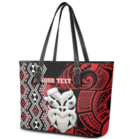 Personalised New Zealand Christmas Leather Tote Bag Meri Kirihimete Maori Wheku - Taniko Art