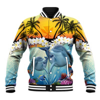 Aloha Hawaii Dolphins Baseball Jacket Heart Of The Ocean Tropical Summer Vibes LT14 Unisex Blue - Polynesian Pride