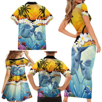 Aloha Hawaii Dolphins Family Matching Short Sleeve Bodycon Dress and Hawaiian Shirt Heart Of The Ocean Tropical Summer Vibes LT14 - Polynesian Pride