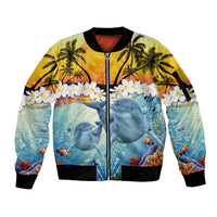 Aloha Hawaii Dolphins Sleeve Zip Bomber Jacket Heart Of The Ocean Tropical Summer Vibes LT14 Unisex Blue - Polynesian Pride