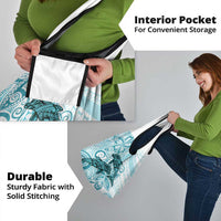 Polynesia Dolphins Grocery Bag Valentine Day Floral Polynesian - Vintage Dark Cyan