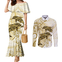 Polynesia Dolphins Couples Matching Mermaid Dress and Long Sleeve Button Shirt Valentine Day Floral Polynesian - Vintage Brown LT14 Brown - Polynesian Pride