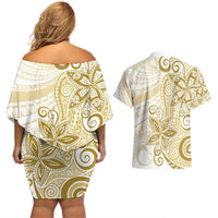 Polynesia Dolphins Couples Matching Off Shoulder Short Dress and Hawaiian Shirt Valentine Day Floral Polynesian - Vintage Brown LT14 - Polynesian Pride
