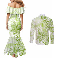 Polynesia Dolphins Couples Matching Mermaid Dress and Long Sleeve Button Shirt Valentine Day Floral Polynesian - Vintage Lime Green LT14 - Polynesian Pride