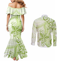 Polynesia Dolphins Couples Matching Mermaid Dress and Long Sleeve Button Shirt Valentine Day Floral Polynesian - Vintage Lime Green LT14 - Polynesian Pride
