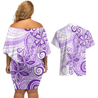 Polynesia Dolphins Couples Matching Off Shoulder Short Dress and Hawaiian Shirt Valentine Day Floral Polynesian - Vintage Purple LT14 - Polynesian Pride