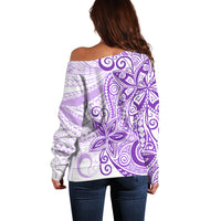 Polynesia Dolphins Off Shoulder Sweater Valentine Day Floral Polynesian - Vintage Purple LT14 - Polynesian Pride