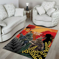 New Zealand and Australia ANZAC Day Area Rug Sliver Fern Kakapo With Golden Wattle Kangaroo