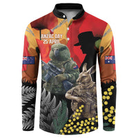 New Zealand and Australia ANZAC Day Button Sweatshirt Sliver Fern Kakapo With Golden Wattle Kangaroo