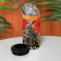 New Zealand and Australia ANZAC Day 4 in 1 Can Cooler Tumbler Sliver Fern Kakapo With Golden Wattle Kangaroo