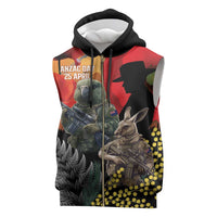 New Zealand and Australia ANZAC Day Sleeveless Zip Hoodie Sliver Fern Kakapo With Golden Wattle Kangaroo LT14 Gold - Polynesian Pride
